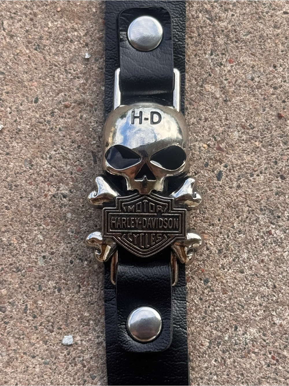Harley-Davidson Black Leather Skull & Shield Bracelet